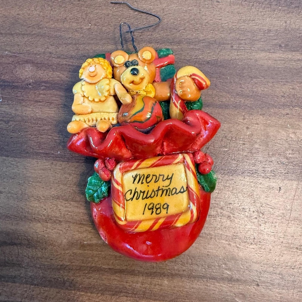 Vintage Calliope Designs 1989 Merry Christmas‎ Ornament Santa's Toy Sack USA